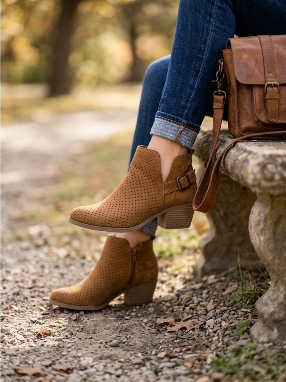 Universal Thread Brown Perforated Ankle Booties, Size 7.5